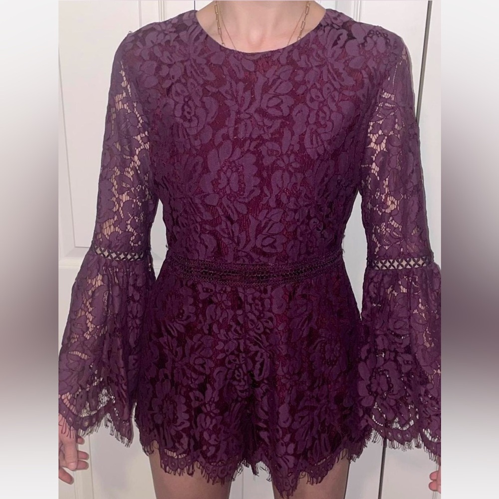 DO+BE Plum Natasha Lace Bell Sleeve Romper